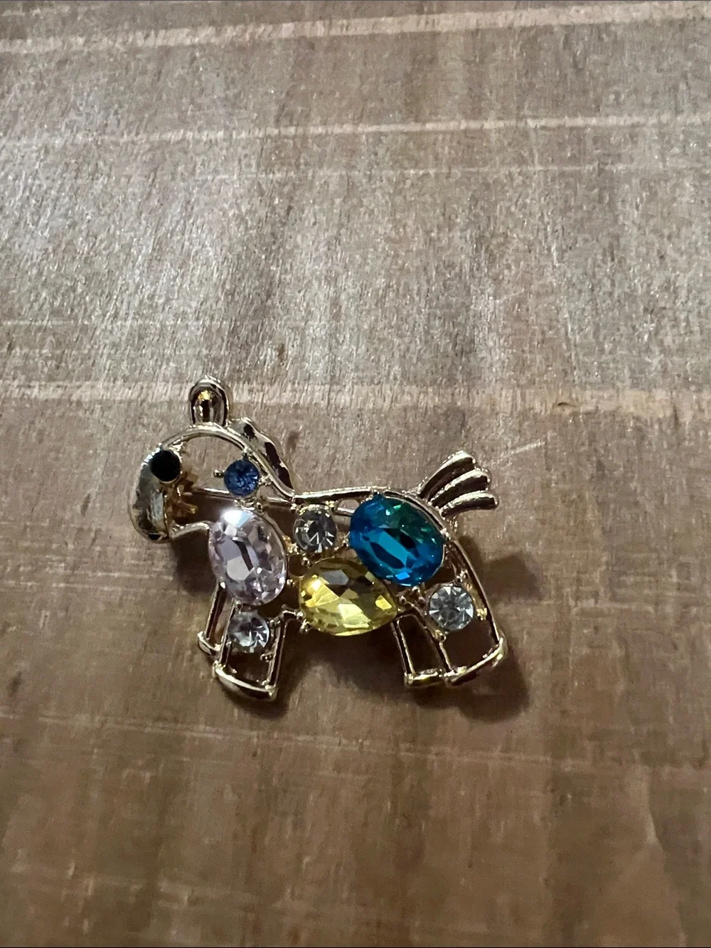 3/$18 Kids Crystal Horse Brooch - Gold with Blue, Yellow & Pink Gems Lot 509